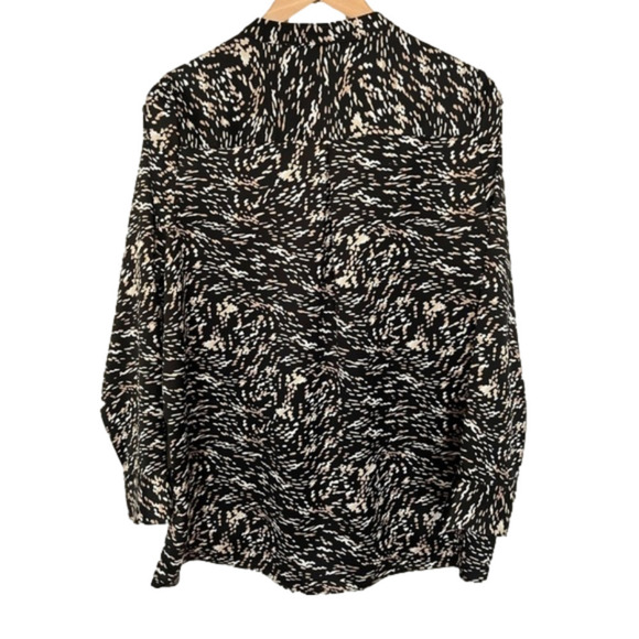 HALSTON oversized blouse long sleeve tunic Button up black abstract print Medium - Picture 5 of 11